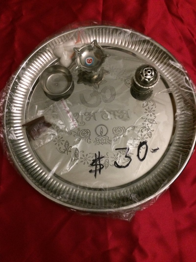 Diwali Pooja Thali, Stainless Steel Round Engraved Plate