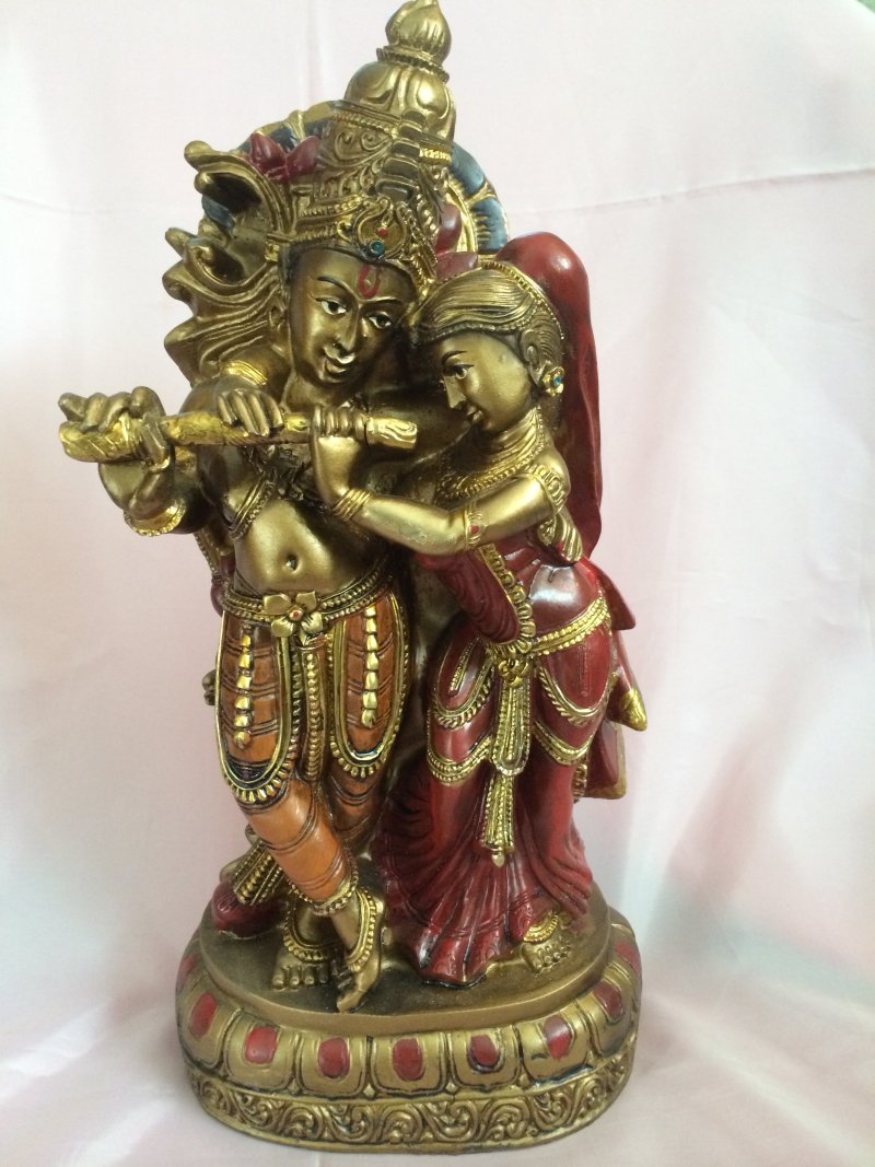 Antique Carved Wood Radha Krishna God Idol