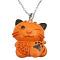 HipHop Cat Orange Enamel Cat Fire Opal Crystals Cat Pendant Necklace 