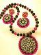 Black & Pink Embossed Terracotta Set w/ Light Weight Earrings Black & Pink Embossed Terracotta Set w/ Light Weight Earrings