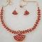 Golden Red CZ Ornate Necklace Earrings Jewelry Set