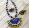 Peacock Blue & Metallic Light Green Semi Curved Terracotta Pendant Set