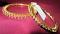 Pair of Golden Bangles w/ Lustrous CZ Crystal Zircon Stones 2.8 #7305