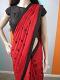 Designer Hot Red and Black Dot Saree With Black Sequins Blouse Designer Hot Red and Black Dot Saree With Black Sequins Blouse