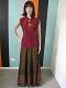 Green Cotton Printed Long Skirt & Maroon Silk Crop Top