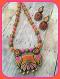 Pleasing Rectangle Pendant w/ Large Sized Jhumkas in Orange & Pink Pleasing Rectangle Pendant w/ Large Sized Jhumkas in Orange & Pink