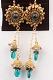 Teal Stone Studded Antique Finish Bell Earrings