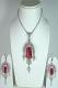 Hot Pink And Silver Color Stone Studded Pendant Set