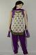 Off White Purple Fancy Readymade Churidar Suit
