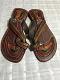 Rajasthani Style Sandals in Maroon w/ Red, Green, Mustered Thread Work 8-9 Rajasthani Style Sandals in Maroon w/ Red, Green, Mustered Thread Work 8-9