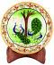 Carved Meenakari Marble Peacock Plate w/ Wooden Stand