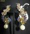 Golden Pretty Earrings w/ Star Blue Stones Dangling Pearl