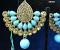 Golded Fan Shape Earrings, Gold CZ Gold Crystals & Firozi Beads Earrings