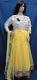 Gorgeous Long Flared Dress, Yellow Net Long Tunic Gold Detail Set (L) #6023