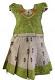 Cream and Green Pattu Pavada / Pattu Parikini - Size 14 (6 month to 1 yrs )