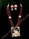Tanjore Painting Butter Krishna Pendant w/Lotus Jhumkas & Rubies