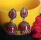 Traditional Design Antique Finish Jhumki in Red and Silver Traditional Design Antique Finish Jhumki in Red and Silver
