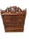 Light Brown Wooden Puja Mandir for Home w/ Carving & Bells on Doors - 21"