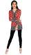Red Crepe Traditional Print Full Sleeve Short Tunic Kurti S - 4XL