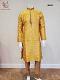 Men's Raw silk Party Wear Golden Kurta w/ printed buti & Pajama set