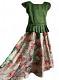 FLORAL SKIRT & GREEN RAW SILK CROP TOP FOR GIRLS 6YRS TO 7YRS