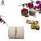 RAKHI Designed With a Golden Flower Red Beads and White Diamonds RAKHI Designed With a Golden Flower Red Beads and White Diamonds