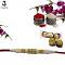 Traditional RAKHI in Gold W/ Diamonds and White Beads + Roli & Chaval
