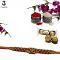 Fancy Wooden RAKHI with Elegant Diamonds on Top + Roli & Chaval Fancy Wooden RAKHI with Elegant Diamonds on Top + Roli & Chaval