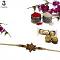 Customized Wooden Flower Rakhi with Swastik Dial & Rudraksh + Roli & Chaval