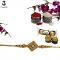 Customized Square Wooden Rakhi With an Elegant Kundan Stone + Roli & Chaval