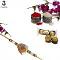 Delightful White Stone Rakhi W/ Designer Zardosi Work + Roli & Chaval Delightful White Stone Rakhi W/ Designer Zardosi Work + Roli & Chaval