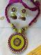 Terracotta jewelry- Parrot green and magenta terracotta necklace set