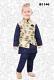 Boys Blue Kurta W/ Printed Design Coat  Cut Kurta W/ Pajama