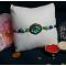 Turquoise Gem Rakhi With Beautiful Blue Beads + Roli & Chaval Turquoise Gem Rakhi With Beautiful Blue Beads + Roli & Chaval