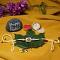 Wooden Om Carved RAKHI With White Beads and Diamond + Roli & Chaval