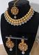 Indian Fashion Jewellery, kundan & pearl choker  with earring & maang tikka