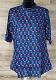 Princess Cut Cotton Block Print Short Kurti Tunic in Blue (S)