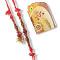 Red Crystal Lumba Rakhi With Antique Beads + Roli & Chaval Red Crystal Lumba Rakhi With Antique Beads + Roli & Chaval