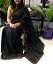 Bold Elegant Black Raw Silk Gold Stones Partywear Saree