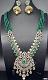 Big Size Diamond Finish Peacock Gold Base Pendant Long Haaram w/ Stones