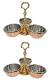 Set of 2 Copper Pickle Dish w/ 3 Bowls & Brass Handle