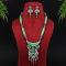 Pista Green Color Premium Black Metal Monalisa & AD Stone Brass NecklaceSet