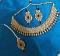 Necklace Set - Indian Designer Gold Finish Silver Crystals Necklace Set Necklace Set - Indian Designer Gold Finish Silver Crystals Necklace Set