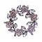 Simulated Diamond Flower Brooch Pin with Enamel White Leaves