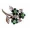 Women Fashion Flower Green & Peridot Silver Plated Bouquet Brooch