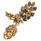Antique Gold Leaf Brooch with Dangling Multicolor Crystals Antique Gold Leaf Brooch with Dangling Multicolor Crystals