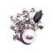 Gray Pearl & Black Diamond Crystals Silver Casting Brooch Pin Gray Pearl & Black Diamond Crystals Silver Casting Brooch Pin