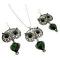 Oxidized Green Enamel Owl Body Black Eyes Pendant Earrings Set Oxidized Green Enamel Owl Body Black Eyes Pendant Earrings Set