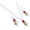 Gorgeous Handmade Ivory Pearls & Red Crystal Necklace Earrings