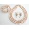 Lite Pink Three Strands Pearls Necklace, Earrings & Bracelet Lite Pink Three Strands Pearls Necklace, Earrings & Bracelet